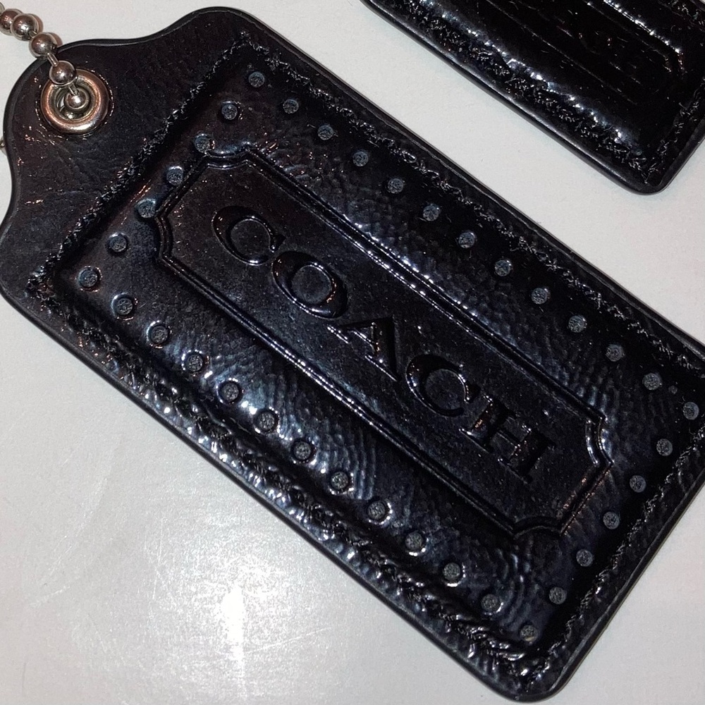Vintage Coach Black Patent Leather Replacement Hang Tags Two Y2K Bag Charms Lot - Picture 9 of 17